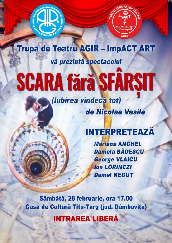 „Scara fără sfârșit” – Spectacol de teatru la Casa de Cultură Titu „Scara fără sfârșit” – Spectacol de teatru la Casa de Cultură Titu
