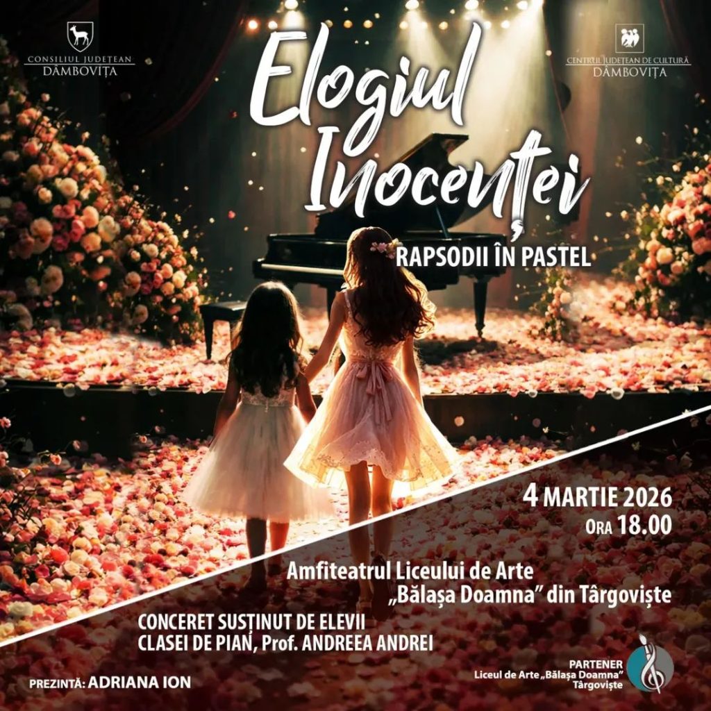 „Elogiul Inocenței – Rapsodii în Pastel” – o seară în care pianul spune povești la Târgoviște 
