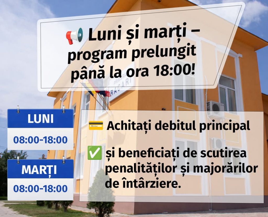 Primăria Răcari anunță program prelungit pentru achitarea taxelor locale
