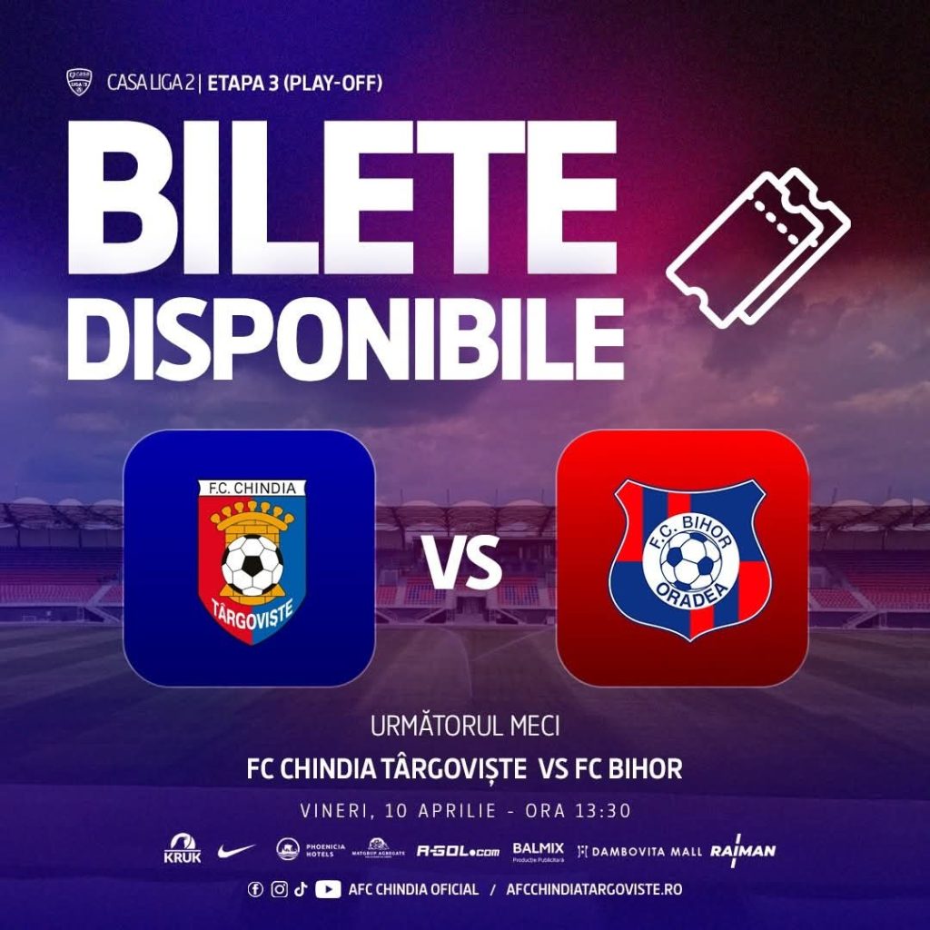 Chindia Târgoviște cheamă suporterii la stadion: duel important cu FC Bihor Oradea