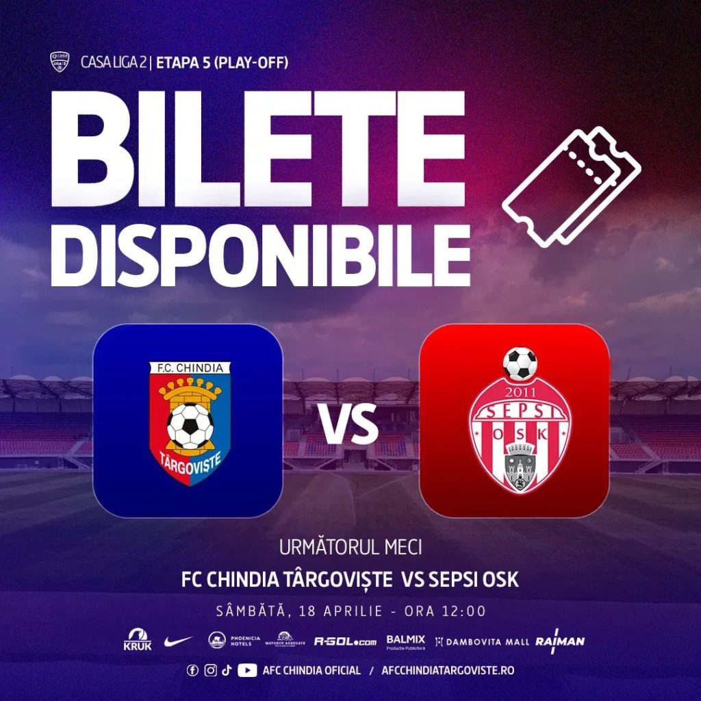  Hai la meci! Chindia Târgoviște are nevoie de tine!