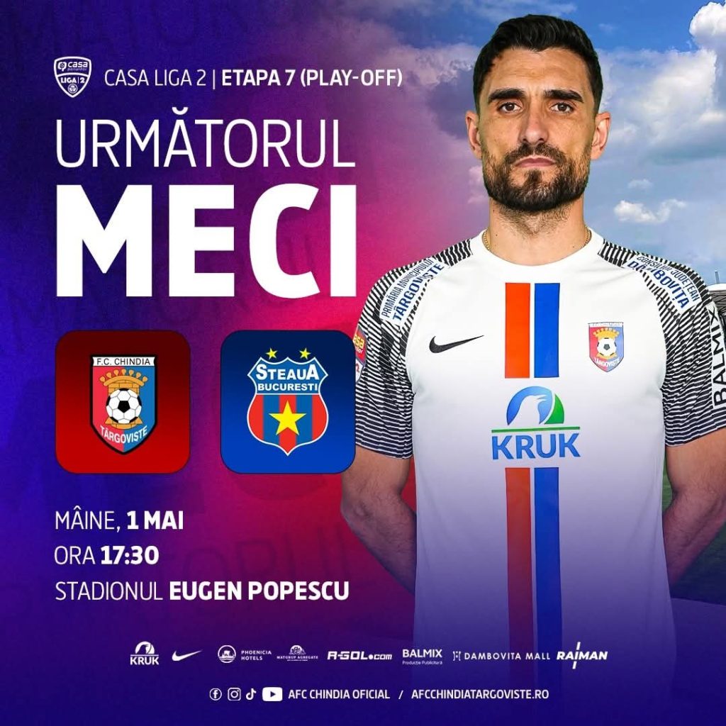 Ne vedem la stadion! Chindia Târgoviște – Steaua, meci de tradiție la „Eugen Popescu”
