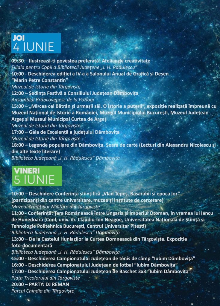 Zilele Județului Dâmbovița 2026: patru zile de cultură, muzică și comunitate, între 4 și 7 iunie