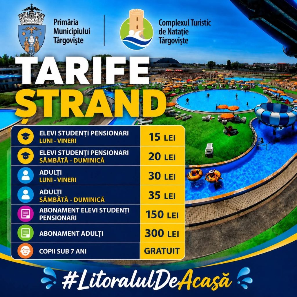 Ștrandul de la Complexul Turistic de Natație Târgoviște și-a deschis porțile! Program și tarife pentru sezonul estival 2026 Ștrandul de la Complexul Turistic de Natație Târgoviște
