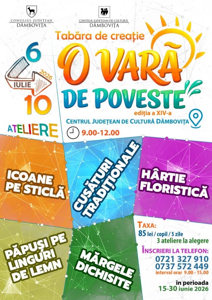 Au început înscrierile pentru Tabăra de Creație „O vară de poveste” 2026 Tabăra de Creație „O vară de poveste” 2026