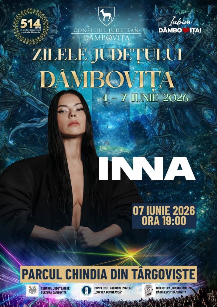 Zilele Județului Dâmbovița se încheie în forță! INNA, Puya și Deliric urcă pe scena din Parcul Chindia în această seară .Nu ratați un spectaculos show de artificii și lasere Zilele Județului Dâmbovița