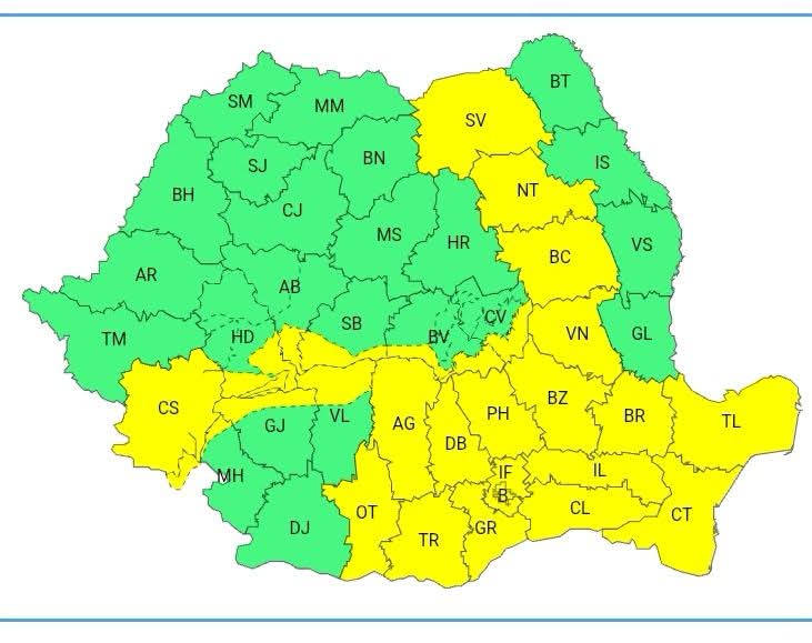 Cod galben de vreme severă în județul Dâmbovița: ploi torențiale, vijelii și grindină Cod galben