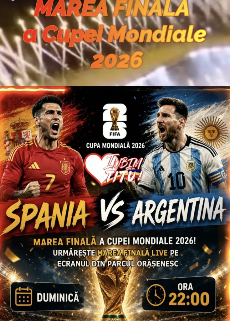 Titu se pregătește de marea finală! Spania și Argentina se înfruntă pe ecranul gigant din Parcul Orășenesc Titu