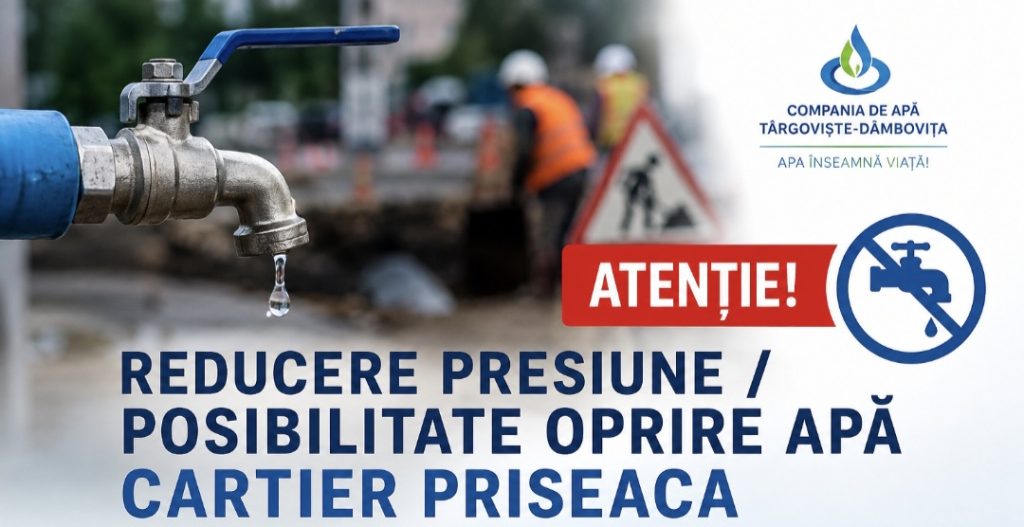 AVARIE LA CONDUCTA DE APĂ: PRISEACA, FĂRĂ PRESIUNE, IAR PROBLEMELE SE POT EXTINDE ÎN NORDUL TÂRGOVIȘTEI AVARIE LA CONDUCTA DE APĂ: PRISEACA, FĂRĂ PRESIUNE, IAR PROBLEMELE SE POT EXTINDE ÎN NORDUL TÂRGOVIȘTEI