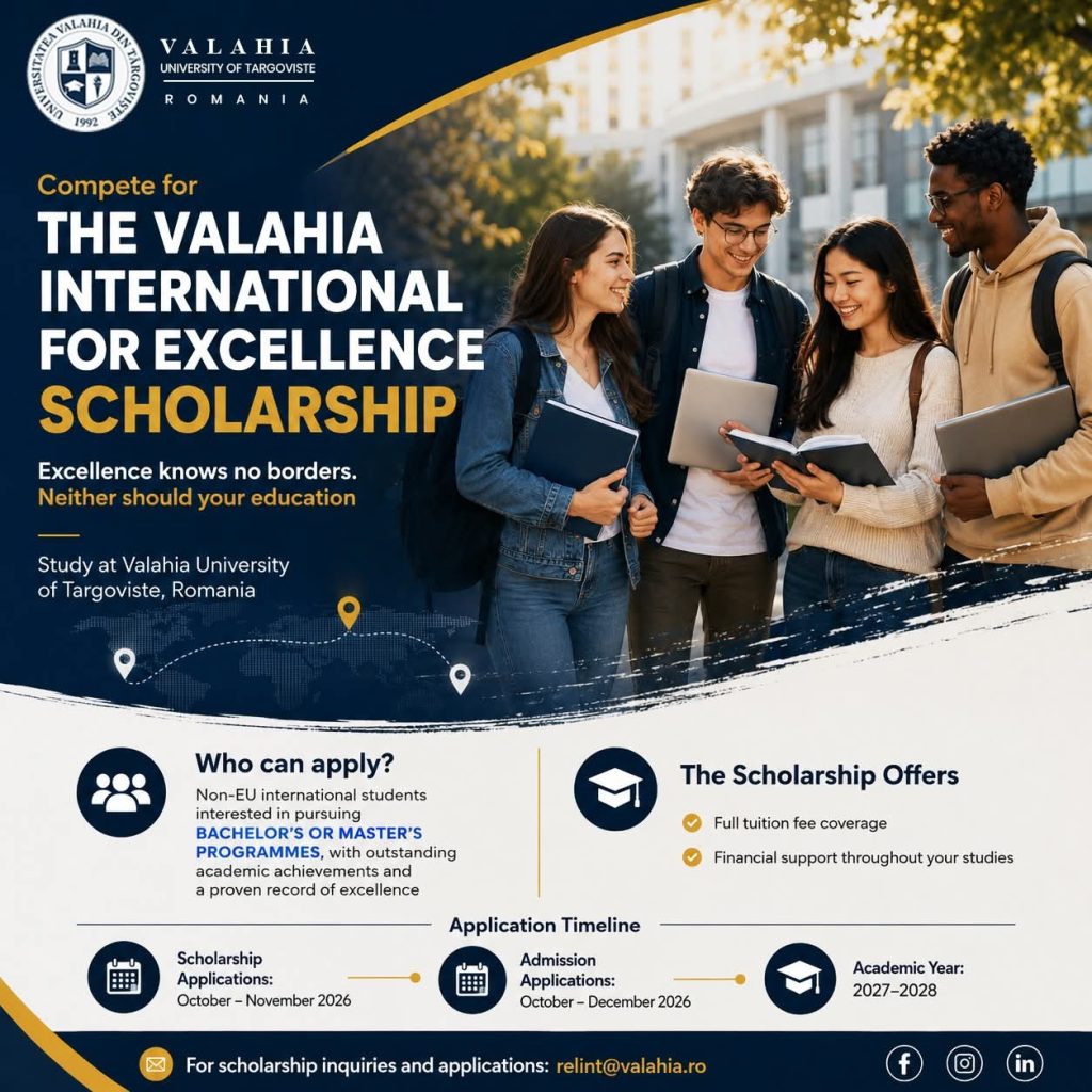 Bursă de excelență pentru studenți internaționali la Universitatea „Valahia” din Târgoviște Universitatea „Valahia” din Târgoviște