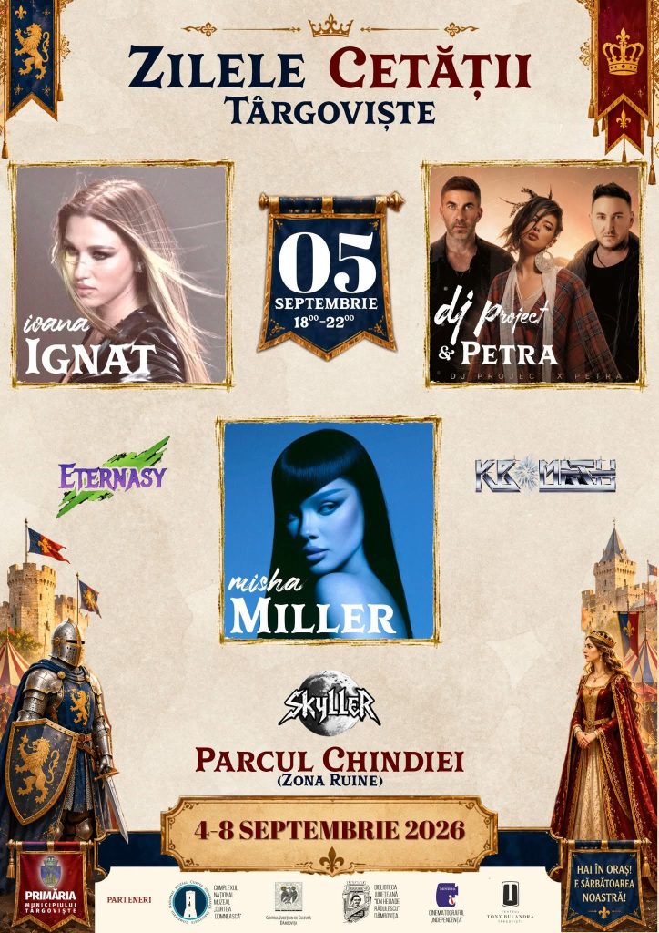 Zilele Cetății Târgoviște 2026: Smiley, Lora, Trooper, Lidia Buble, Ioana Ignat și DJ Project, pe scena din Zona Ruine Zilele Cetății Târgoviște 2026