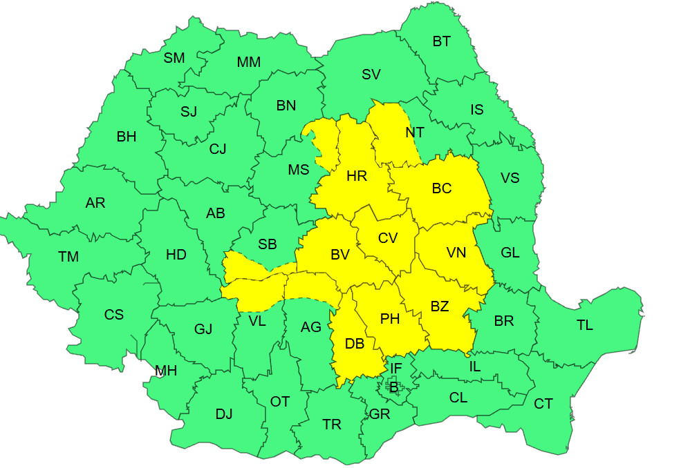 COD GALBEN de vreme severă în Dâmbovița! Averse torențiale, vijelii și grindină COD GALBEN de vreme severă în Dâmbovița