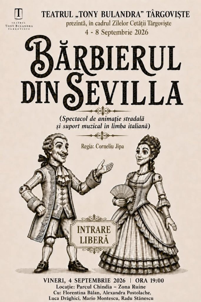 FIGARO, ROSINA ȘI ALMAVIVA, PERSONAJE GIGANT ÎN PARCUL CHINDIA! „BĂRBIERUL DIN SEVILLA”, SPECTACOL-REPER DE ZILELE CETĂȚII FIGARO, ROSINA ȘI ALMAVIVA, PERSONAJE GIGANT ÎN PARCUL CHINDIA! „BĂRBIERUL DIN SEVILLA”, SPECTACOL-REPER DE ZILELE CETĂȚII